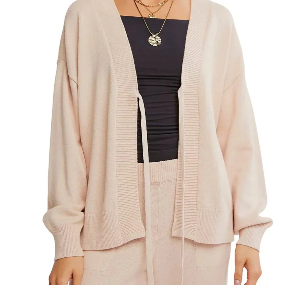 FREE PEOPLE Beach Solar Sweater Cardigan & Pants in Beige Size LARGE - Picture 5 of 5